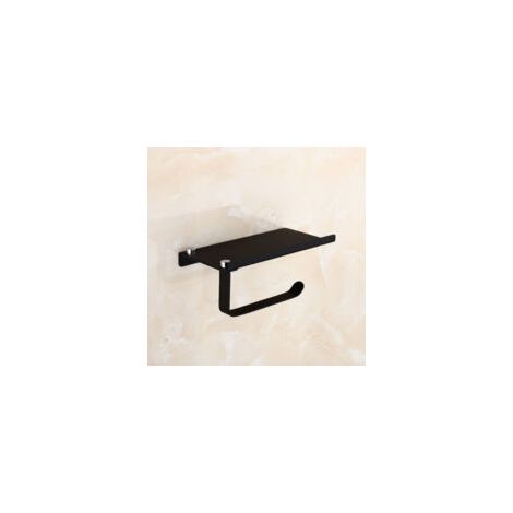 Soporte de papel higiénico de aluminio para montaje en pared (perforado/no perforado) con amplios estantes, soporte de papel higiénico para baños y cocinas (negro) H515 - Crezuo