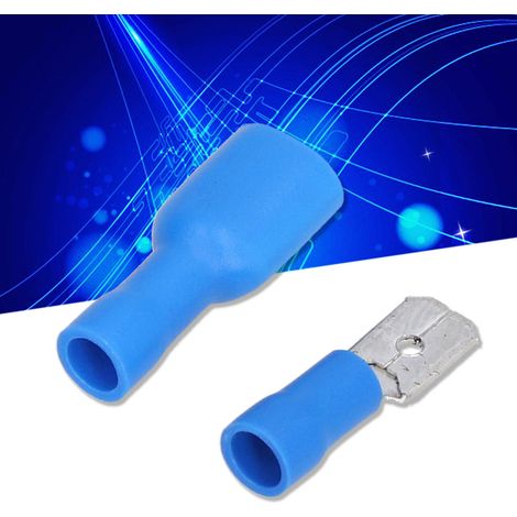 100 connecteurs plats isolés bleus femelles/mâles avec bornes à sertir électriques 16-14 AWG (1/5)