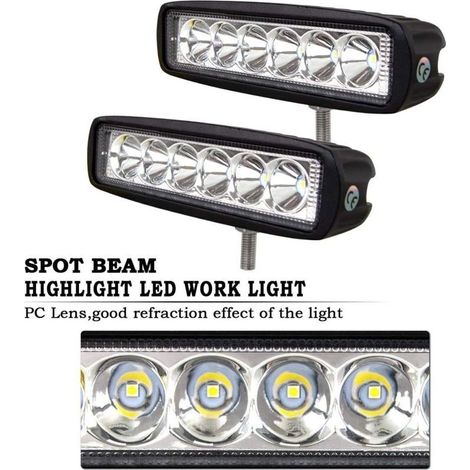 Phare de Travail LED Barre LED 12V 18W 15cm Projecteur LED Voiture Etanche IP67 Spot Feux Antibrouillard LED Feux de Travail pour 4x4 Moto Voiture Camion Tracteur SUV Bateau- (1/3)