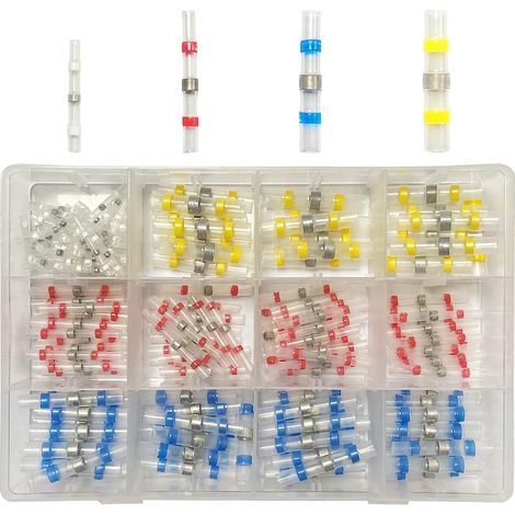 QAZQA 120 Pièces Joint de Soudure Connecteur de fil isolés, 4 tailles 26-10 AWG Connecteurs Bout avec gaine thermorétractable, cosse electriques pour Automobiles Motos, rapport de rétraction 3:1 (1/5)