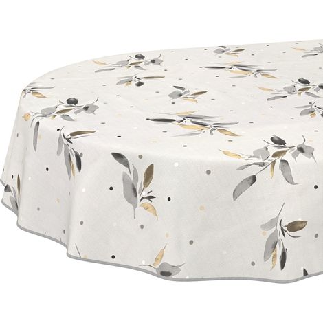Nappe en Toile cirée Lavable, Facile d'entretien et imperméable, Effet Lotus, pour Table de Jardin, Ovale, 160 x 140 cm, avec Ourlet, bordée (1/5)