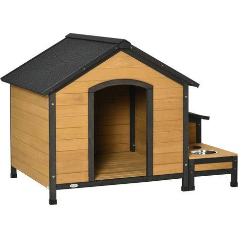 CUCCIA PER CANI TAGLIA MEDIA CON 2 PORTA CIOTOLE TETTO IN GUIANA 130X93X92CM (1/5)