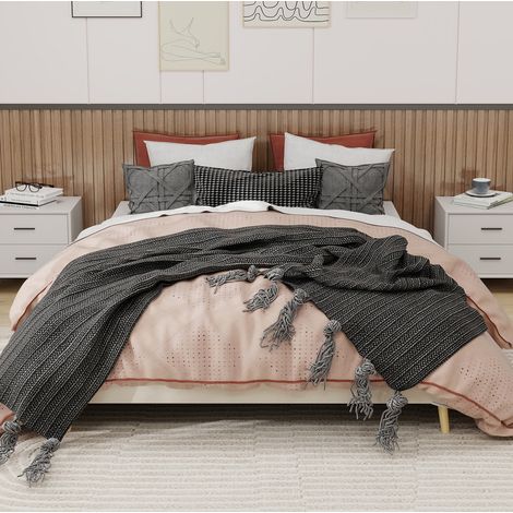 Base de cama 160/200 cm beige de tela y metal con estructura estable (1/5)
