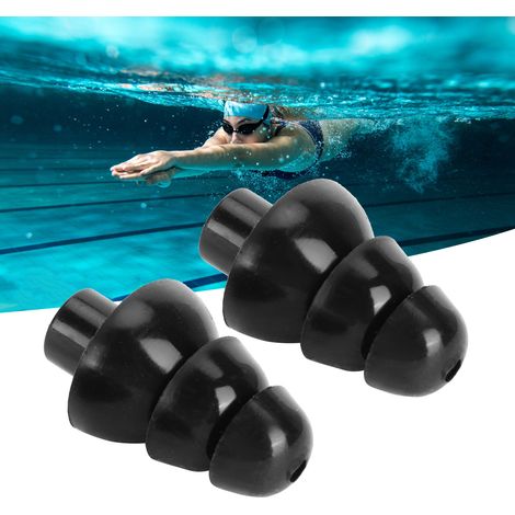 Wiederverwendbare schwarze Ohrstöpsel, wasserdicht und geräuschdämmend, mit Filter, zum Schwimmen. (1/5)