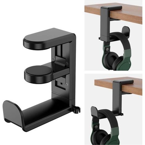 Supporto per cuffie da gaming, supporto da scrivania regolabile, supporto per cuffie con clip e gancio girevole a 360° per tutti i tipi di cuffie/cappelli/occhiali (1/5)