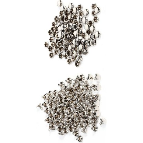 100 jeux de rivets à double tête 8 x 8 mm en métal pour la réparation du cuir, clous décoratifs à pointes (argenté)