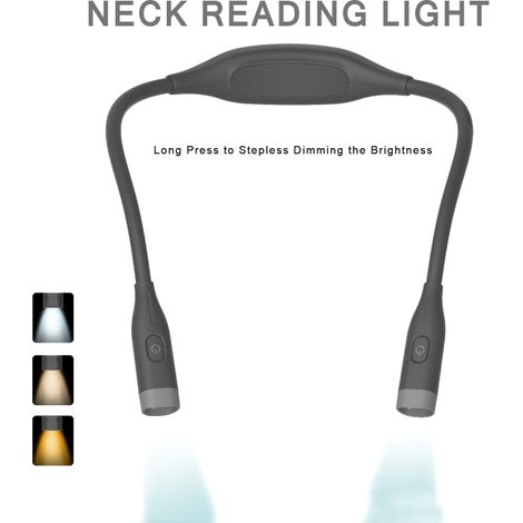 Linterna LED para el cuello con filtro de luz azul, 3 modos, carga USB-C, batería de larga duración, ideal para leer, tejer, hacer ganchillo y reparaciones. Color negro. (1/5)