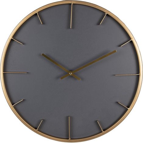 Horloge murale ronde décorative en bois MDF et fer style moderne gris et doré Ø 45 cm - PANGIVO (1/3)