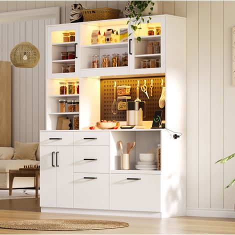 MEUBLIV Küchenschrank 145 x 40 x 185 cm weiß – mit LED und integrierten Steckdosen (1/5)