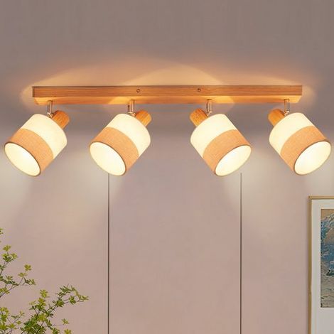 GBLY Deckenleuchte 4 Flammig Deckenstrahler Vintage - Deckenlampe Holz Deckenspot E14 mit Stoffschirm Schwenkbar 350° Retro MAX.25W Flur Küche Wohnzimmer Schlafzimmer, Ohne Leuchtmittel