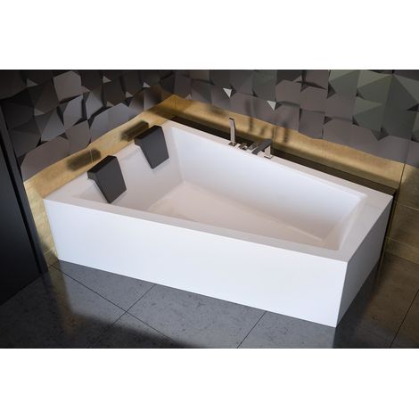 ECOLAM Badewanne 170x125 cm LINKS Eckbadewanne+ Schürze 2x schwarze Kissen Intima Duowanne große Wanne für zwei Personen Acrylwanne Kompletts (1/5)