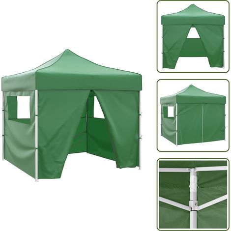 Tente pliable verte 3 x 3 m avec 4 parois - Tents Pliables - Abri Extérieur - Chapiteau Jardin - Toile De Camping - Parasol Géant (1/5)
