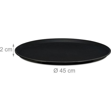Set di 2 vassoi da portata rotondi per ristorante 35 x 35 x 3 cm bordo rialzato antiscivolo in gomma nera 130013215