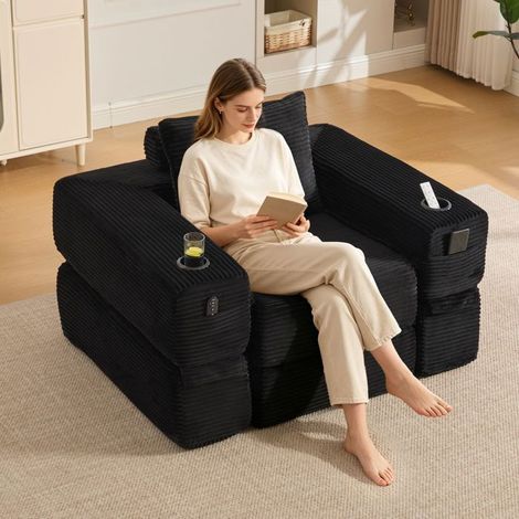 Canapé Assise en mousse haute densité Ressorts Assise stable dans le temps Poche latérale intégrée Porte-gobelet intégré (1/5)