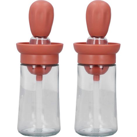 2 bouteilles à huile avec pinceau en silicone pour cuisson, barbecue et pâtisserie - Rouge (1/5)