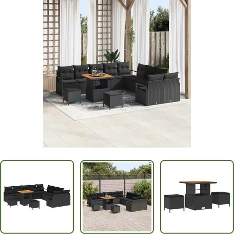 vidaXL Canapé modulaire - Ensemble de canapé de jardin avec coussin 13 pcs Noir polyrotin (1/5)