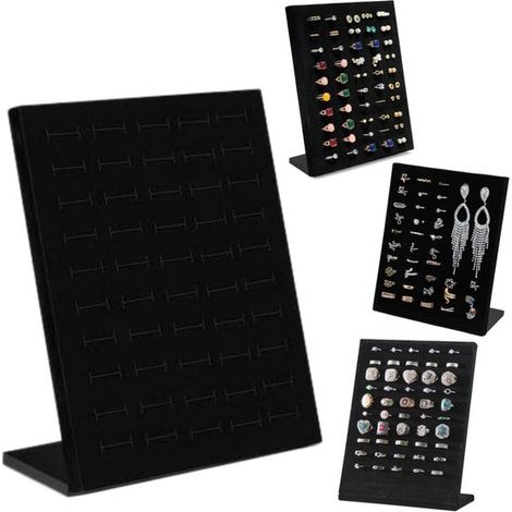 Présentoir à bijoux Présentoir à bagues Présentoir à boucles d'oreilles Présentoir en velours en forme de L (2025 cm Noir) (1/5)