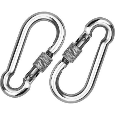 2 Pièces 304 Mousqueton en INOX, Mousqueton à Vis en Acier INOX, Mousqueton en Acier INOX, pour Accrocher des Cordes, des Chanes, des Ceintures, des Cables (1/4)