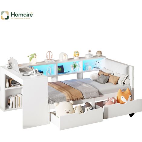 Bettgestell aus MDF weiß 244.4 x 115 x 75 cm HOMAIRE (1/5)
