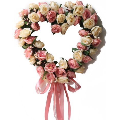 Guirlande En Forme De Coeur - Couronne De Fleurs Artificielles Rose - Décoration Intérieure Porte Fenêtre Cheminée - 35 cm - 1 Pièce (1/4)
