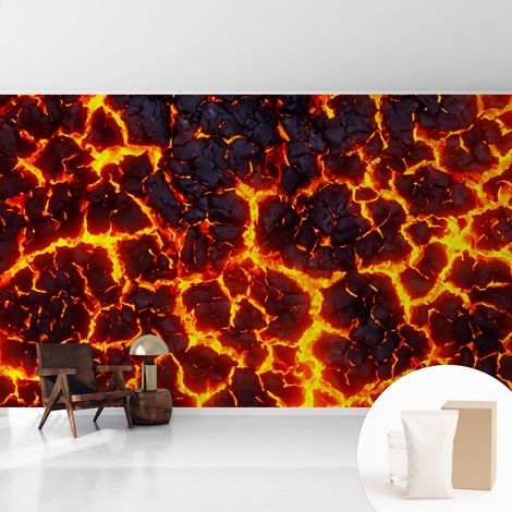 Papier peint intissé pour salon chambre à coucher peint imprimé Installation facile - Colle incluse gratuite Magma puissant 416x254 cm (1/5)