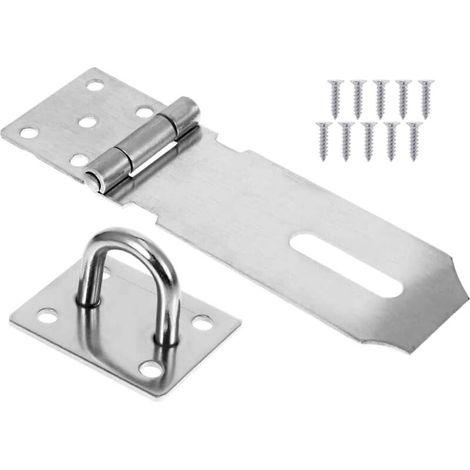 Loquet de porte robuste en acier inoxydable avec vis, fermoir de porte, verrou de portail, loquet de remise, agrafe de cadenas - 4 pouces