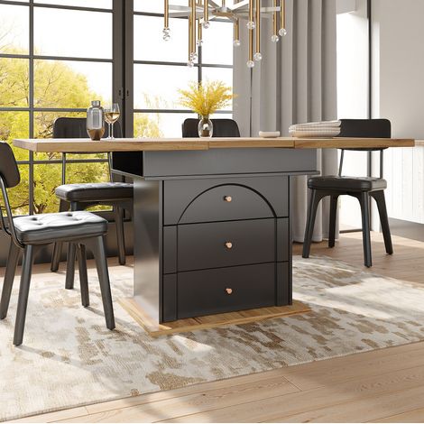 MEUBLIV Tavolo da pranzo allungabile 110-140x80 cm nero con vano portaoggetti integrato 4-6 posti (1/5)