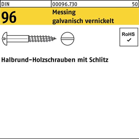 DIN 96 Halbrund-Holzschraube 4x25 Messing vernickelt Schlitz 100 Stk (1/2)