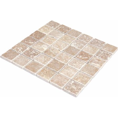 Decoon – Mosaïque travertin Noce 4,8x4,8 – plaque 30x30 cm – épaisseur 1 cm – pour murs salle de bains et crédences cuisine
