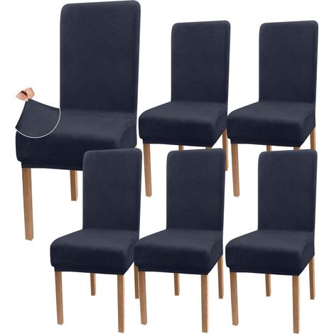 Esszimmerstuhlhusse aus Samt, dehnbar, waschbar, Set 6, Anthrazit (1/5)