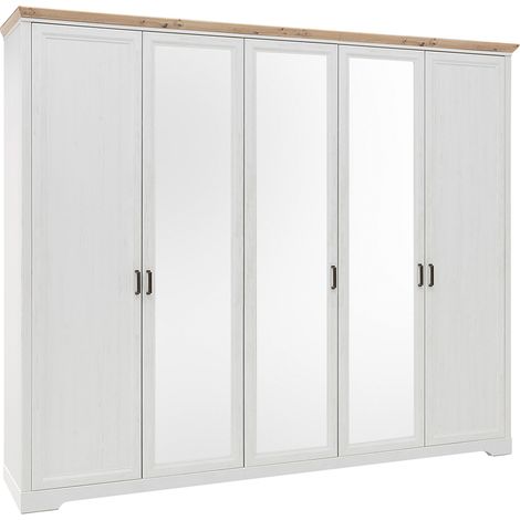 Kleiderschrank 5-türig 264 cm breit Pinie weiß mit Eiche JÜLICH-77 (1/5)
