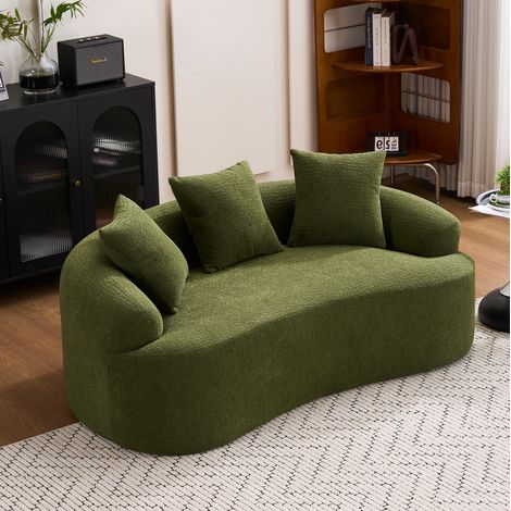 Canapé 2 places modulable incurvé en chenille avec 3 coussins, 153 x 94 x 63 cm, vert (1/5)