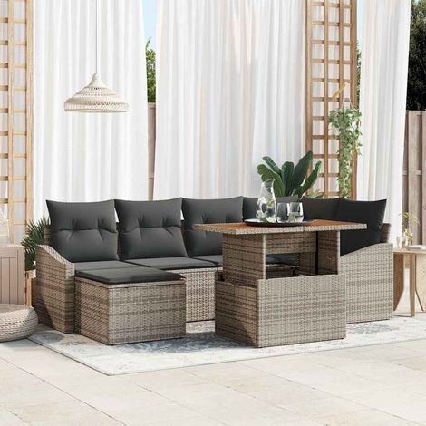 Garten Essgruppe mit Kissen 7 pcs Grau und Braun