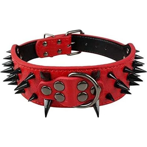 Collier de Chien Pointu Pointu Clouté Luxueux Colliers en Cuir Rembourré pour Chiens de Taille Moyenne Collier de 5cm Largeur Anti Morsure S,Rouge-NR (1/5)