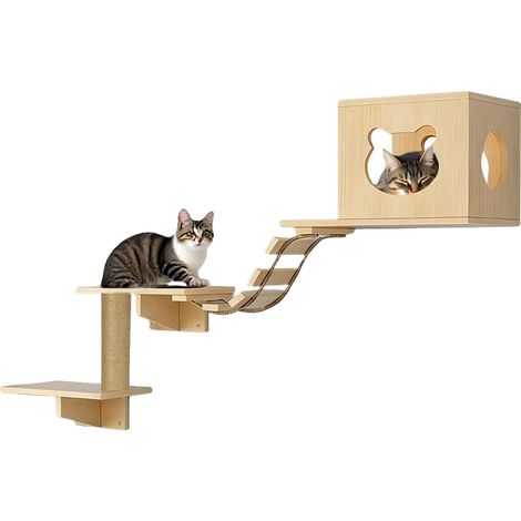 Étagère à chat, en bois de pin massif, design gain de place, 1 × Lit pour chat(fr) (1/2)