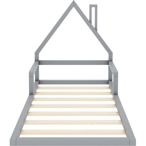 CAIziLit enfant 90200cm, lit plat, en forme de maison, pin massif, forme simple, gris (1/5)