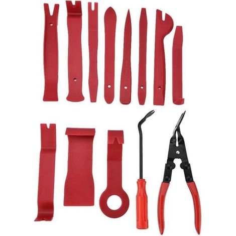 (Red + Black) 13-Piece Car Removal Tools - Red + Black - PP + High Carbon Steel (1/4)