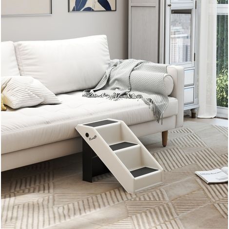 Escalier chien pliable 53x30,5x36,5 cm en plastique crème, gain de place pour lit FLORAGRACE (1/5)
