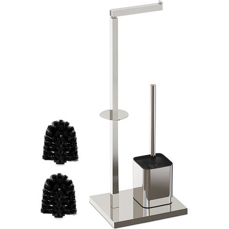 Juego de baño Relaxdays, HBT: 67,5 x 20 x 15,5 cm, metal, soporte de papel higiénico, escobilla, portarrollos, plateado