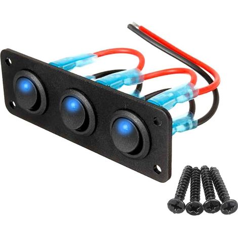 3 Gang Interrupteur Ronds avec LED Bleu 12V 24V pour Voiture Camion Voitures de Course Bateau Marine 3 Groupes Interrupteur Commutation Panneau SPST Commutateur à Bascule Étanche IP65 Car Switches (1/5)