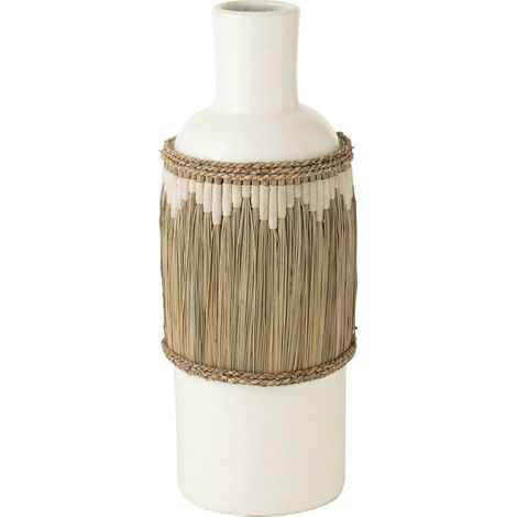 Vase blanc poterie motif terracotta et herbes naturelles - Blanc naturel et herbes sèches (1/2)