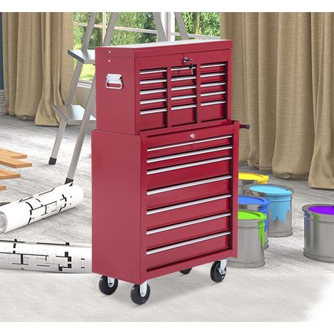 Carrello portautensili 61,5x33x113 cm in acciaio rosso con 16 cassetti FLORAGRACE (1/5)