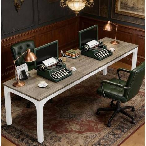 REDOM - Tavolo da pranzo 200x70x75 cm, 6 a 8 posti, superficie resistente all'acqua e ai graffi, metallo e legno, taupe e bianco (1/5)