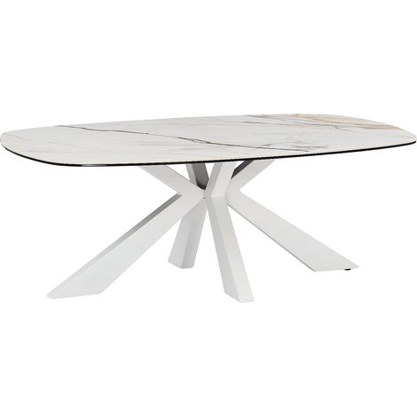 Tavolino in vetro temperato, ceramica e metallo Effetto marmo Bianco - DERIYA della Maison Céphy