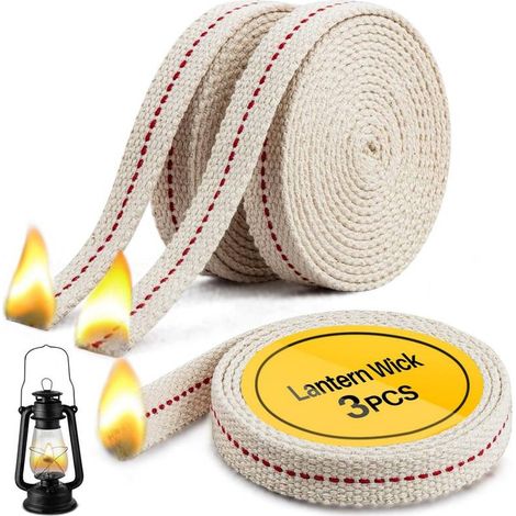 3 Rollen flacher Öldochte (1/2 Zoll x 2 Meter), rote Naht, geeignet für Öllampen/Petroleumlampen/Kerzenbrenner, langlebige Dochte, gleichmäßige Flamme, wachsfrei. (1/5)