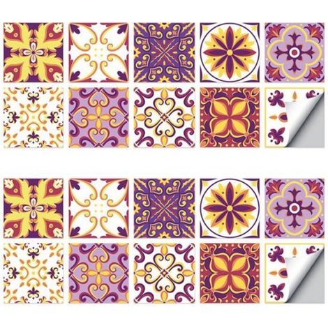 Autocollants carreaux 20 pièces 20x20cm, vinyle décoratif pour cuisine et salle de bain, motif mosaïque (1/5)