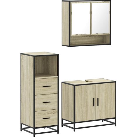 Maison Exclusive - 3-tlg. Badmöbel-Set Sonoma-Eiche Holzwerkstoff