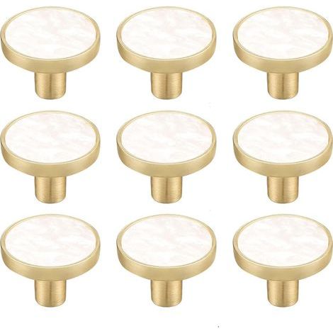 Lot de 8 boutons d'armoire ronds en Alliage de zinc,Poignées de tiroir décoratives blanches,Boutons de commode, de commode, de meubles de cuisine, crochets à vêtements (8, style) (1/4)