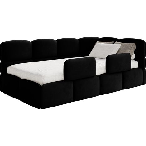 Selsey Cloudy – Kinderbett 120 cm, Bettkasten, 2x Rausfallschutz, Velours, rechts, Schwarz