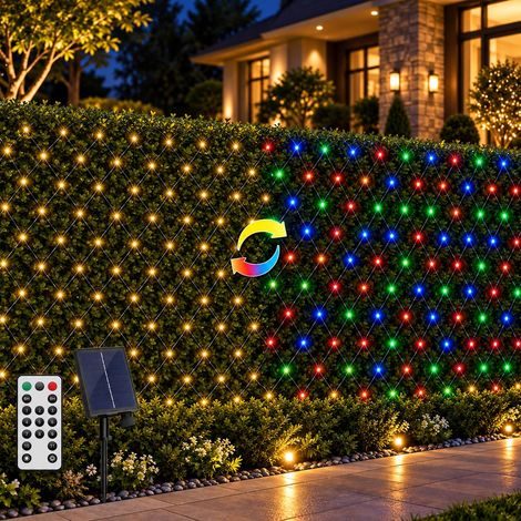 Rideau Lumineux Solaire Extérieur,4.5 x 1.5 m lumières solaires pour arbres,buissons,lumières féeriques,4 couleurs changeantes,pour balcon,clôture,tonnelle,décoration (1/5)